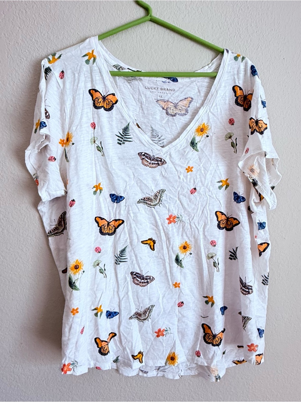 Lucky Brand Women's 100% Cotton Short Sleeve Tee Butterfly Theme Size 1X